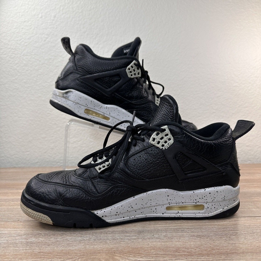 Jordan Sneakers Mens 10.5 Black Leather 4 Retro LS Oreo  2015